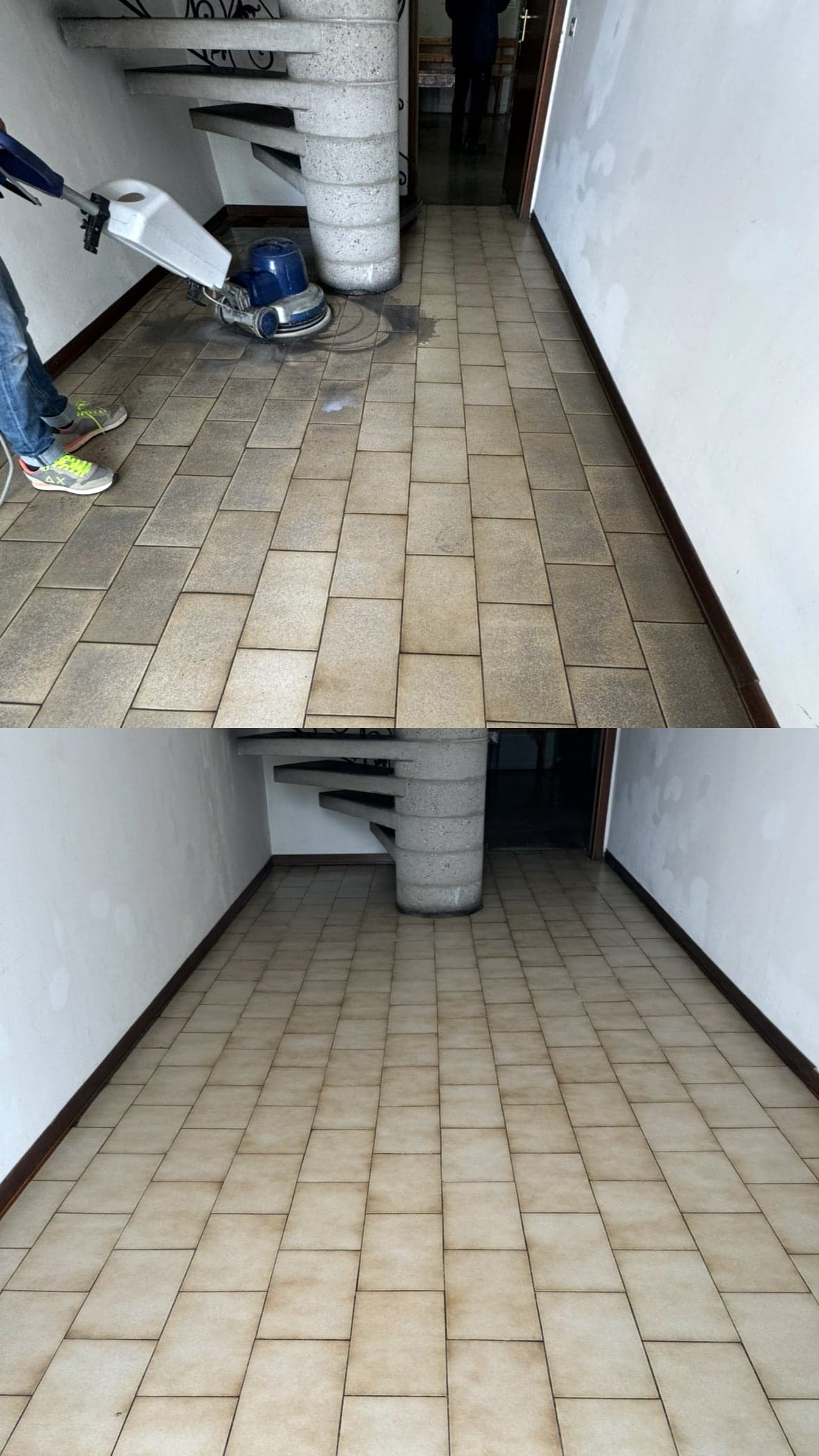 Differenza netta sul pavimento industriale prima e dopo il nostro trattamento professionale