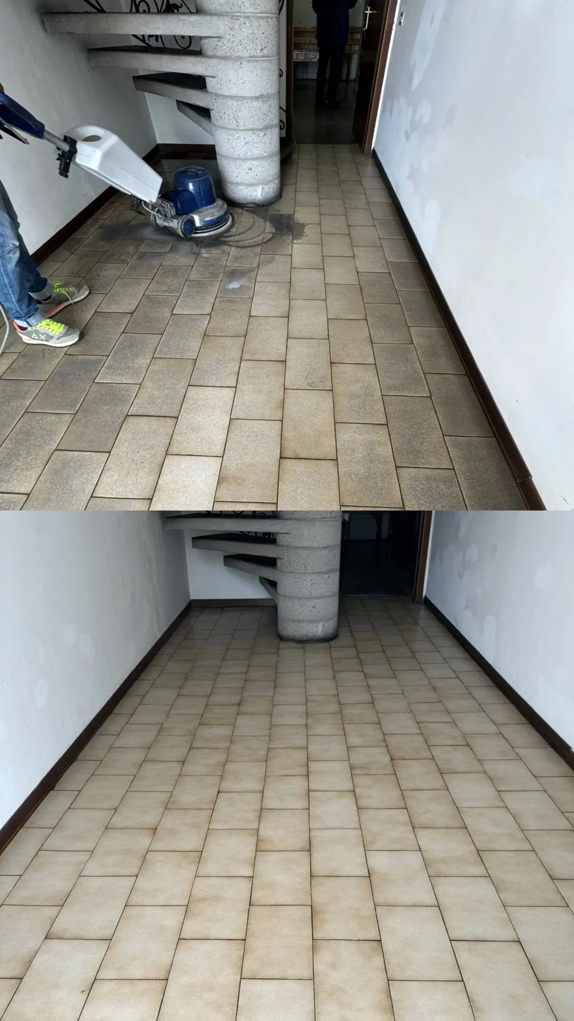 Differenza netta sul pavimento industriale prima e dopo il nostro trattamento professionale