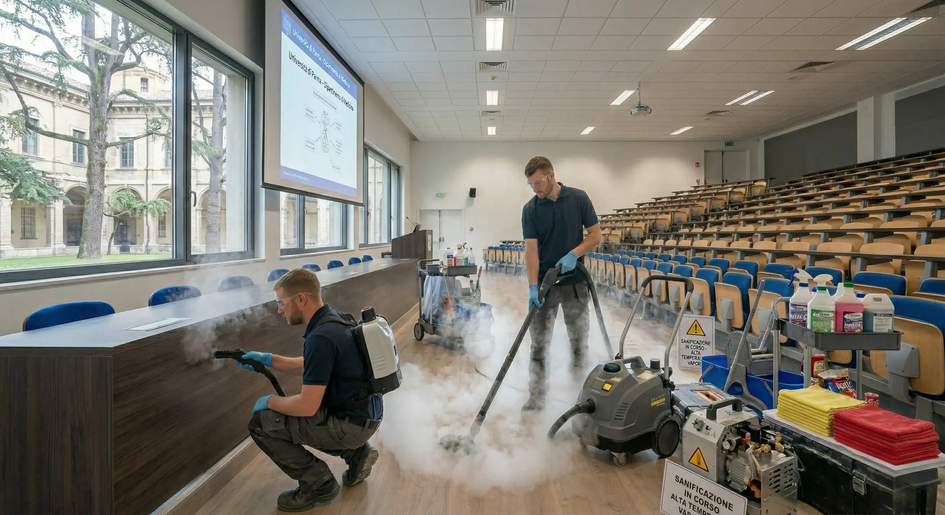 Igienizzazione naturale di un divano in tessuto tramite generatore di vapore secco a 180 gradi